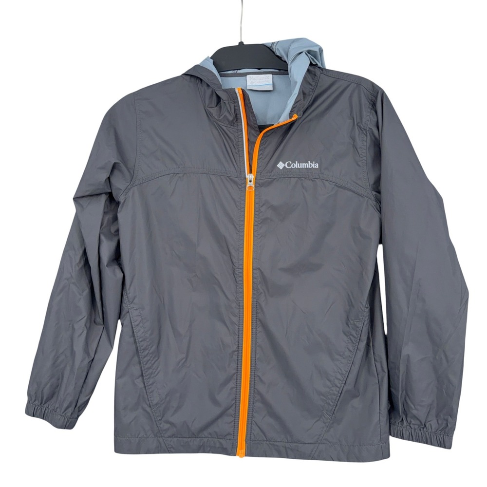 Columbia Glennaker Lake Rain Jacket Kids M 10/12 Nylon Gray Orange RB3416